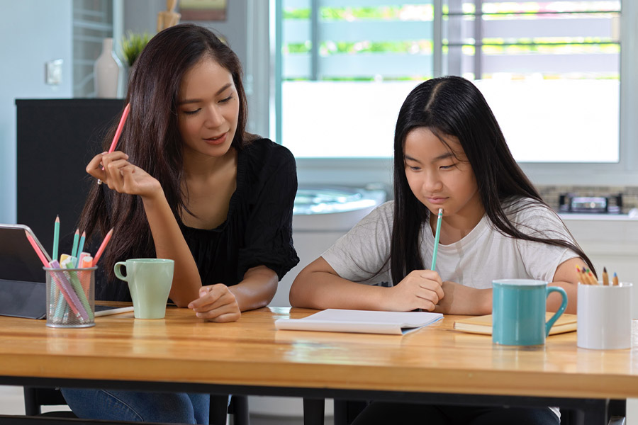 student and tutor together at a desk in Houston